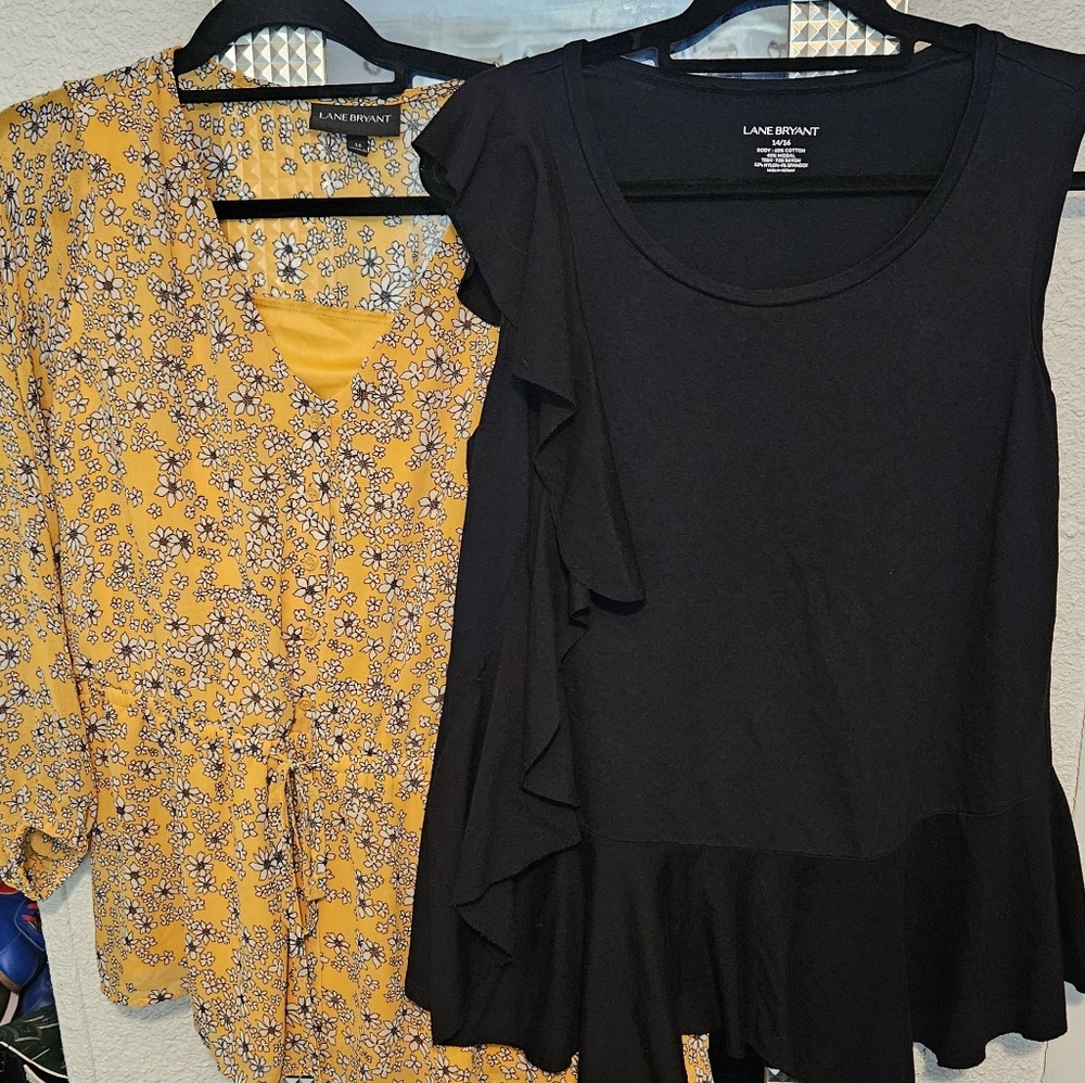 Lane Bryant Black and Yellow Floral Blouses